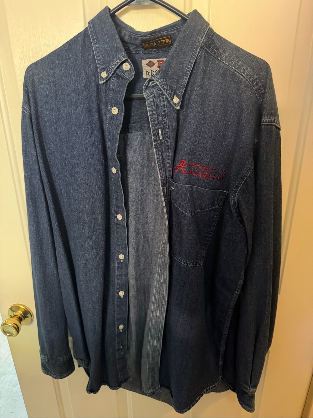 University of Alabama Embroidered Denim Button-Down Shirt - Blue Large